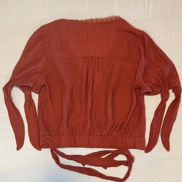 Mine Rust Wrap Blouse with Lace Trim - Picture 5 of 12